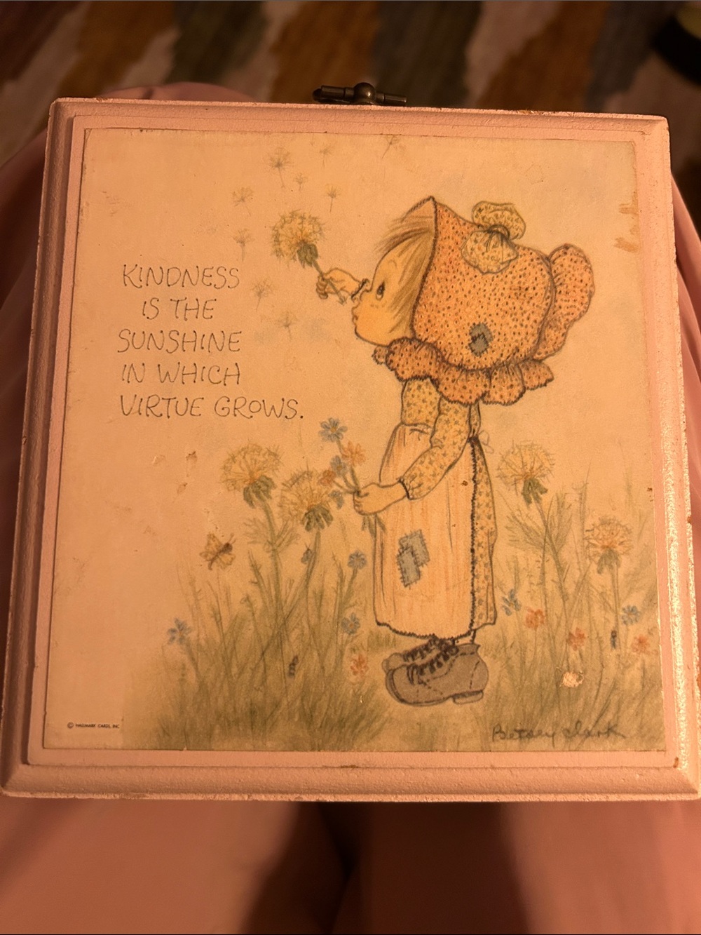 Vintage Pink Illustration Wooden hanging plaque with Little Girl Artwork